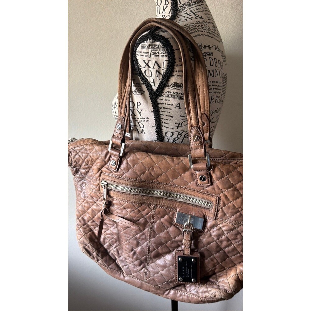 L.A.M.B. Quilted Leather Tote Bag Proud Brown